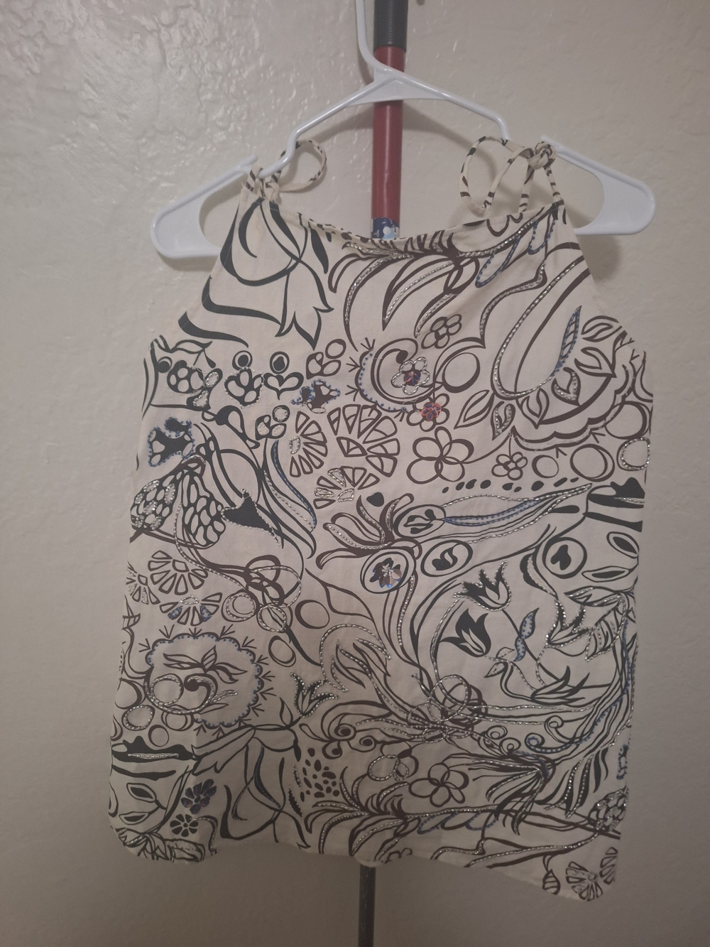 Zara Cream Halter Cami with Black Floral Paisley Print